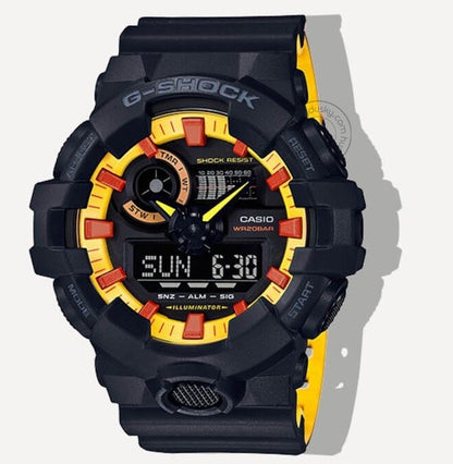 Casio G-Shock Analog Digital Black & Yellow Belt Men's Watch For Man GA-700BY-1APR Multi Color Dial Day And Date Gift Watch