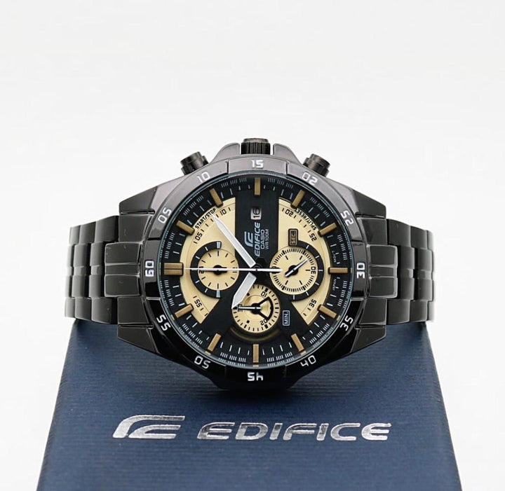 Casio Edifice Chronograph Watch With Black Stainless Steel Strap With Multiple Dial To World Times Men's Watch Black Gold EFR-88764