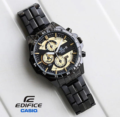 Casio Edifice Chronograph Watch With Black Stainless Steel Strap With Multiple Dial To World Times Men's Watch Black Gold EFR-88764