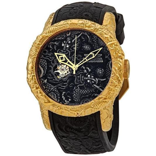 Invicta Mens S1 Rally 25082 Yakuza Black & Golden Silicon Strap Watch For Man Dragon Design Black Dial- Best Gift S1-25082
