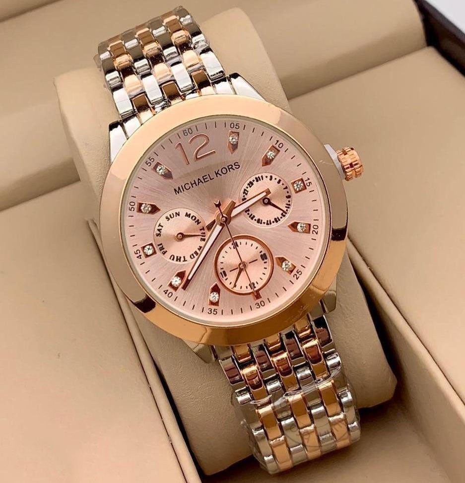 Gold Silver Womens Watch For Girl Or Woman Rose Gold Mk558 Dial Best Gift Day Date MK-558