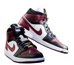 Nike Air Jordan 1 Mid SE Gold Pendants Black Shoes For Mens And Boys Dark Beetroot CZ4385-016