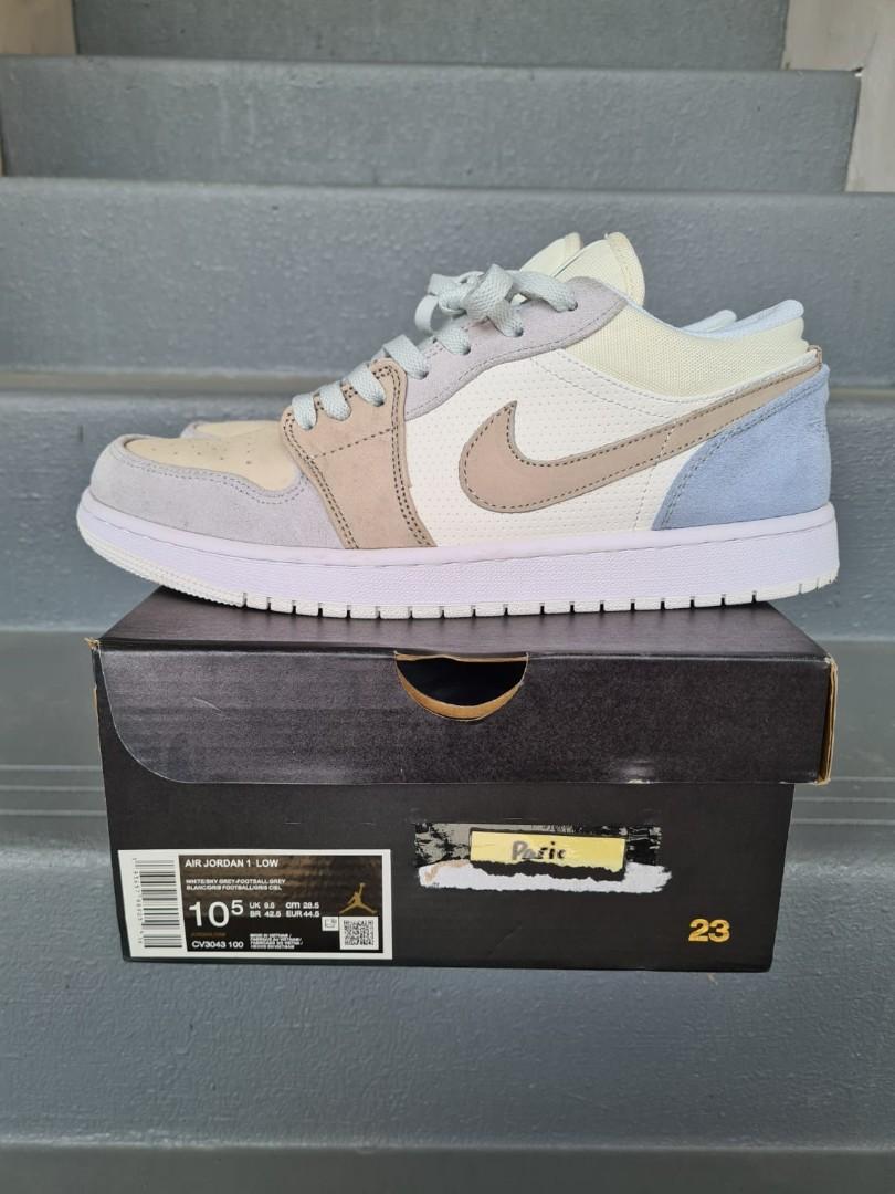 Nike Air Jordan 1 Low Shoes For Man Paris White Sky Grey Football Grey Shoes For Man Women And Boys CV3044-100