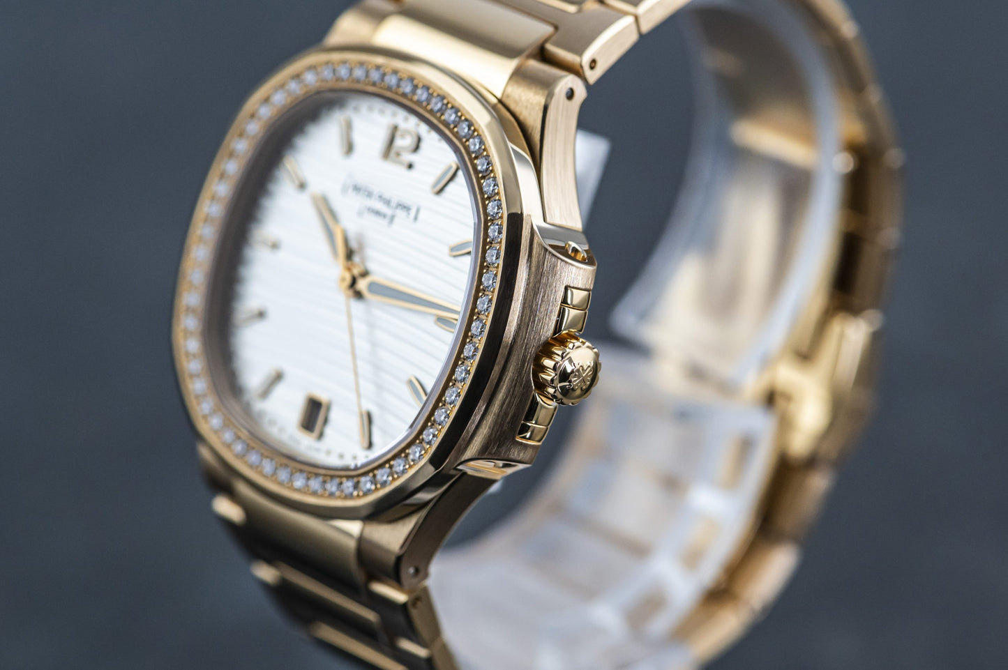 Patek Philippe Nautilus Diamond Bezel White Dial Rose Gold Strap Mad Watch Quartz Movement Dated Watch For Men's-Best Men's Collection PK-2135