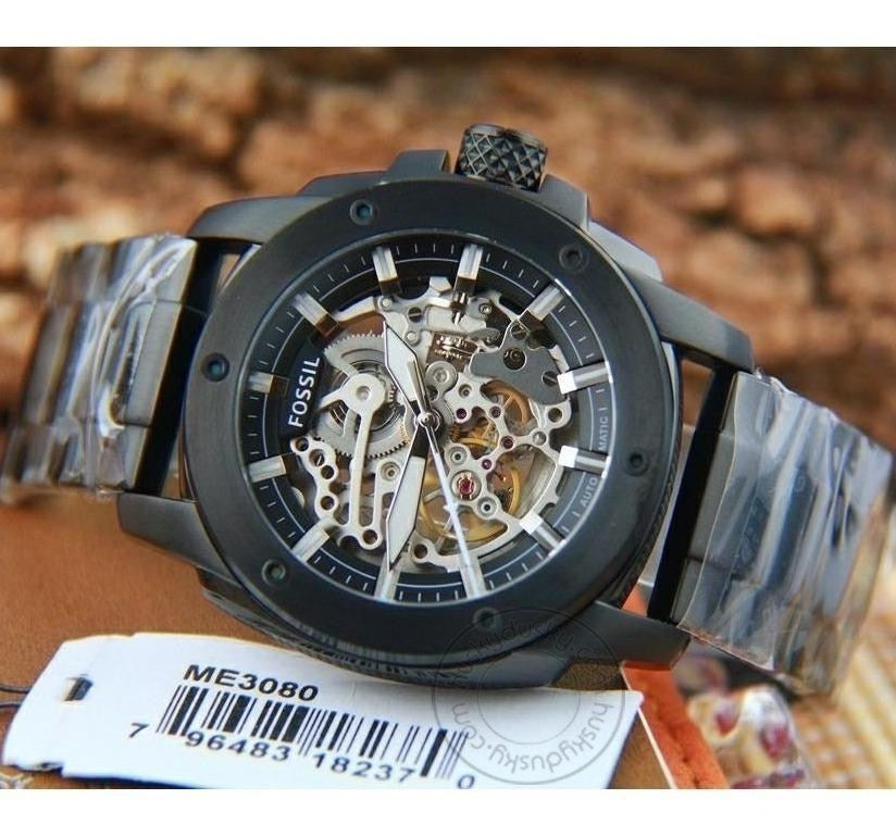 Fossil Skeleton Black Chronograph Automatic Men's Watch ME3080 Formal Casual Metal Watch for Man
