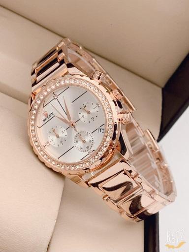 Rose Gold Stainless Steel Strap Watch For Women and Girls With White Dial Gift Watch_rlx-1057