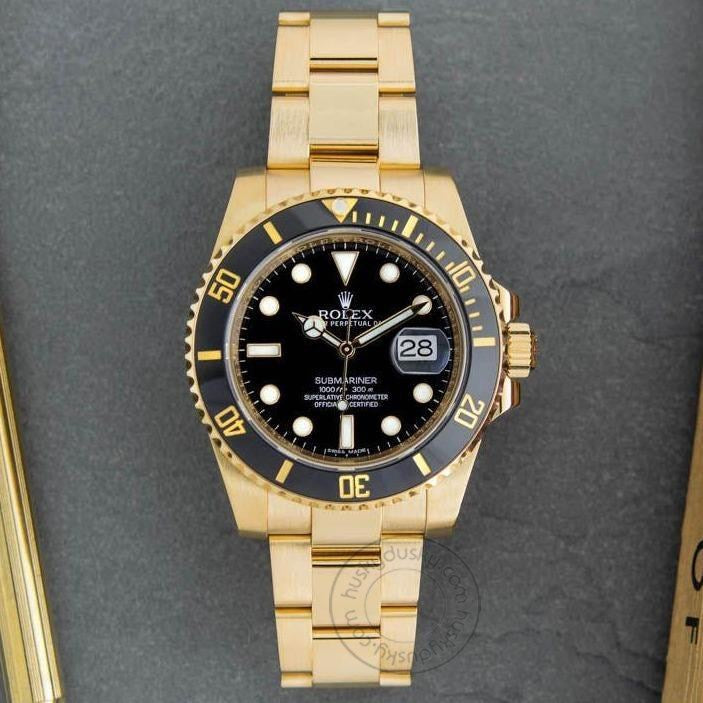 ROLEX Submariner Automatic Gold Black Dial Metal Mens Watch for Man Rlx-Sub-GB