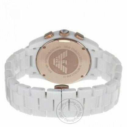 Emporio Armani Ceramica Chronograph White Dial Rose Gold Figure Men's Watch AR1416