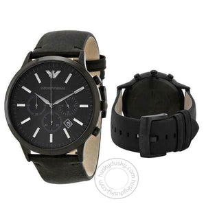 Emporio Armani Sportivo AR2461 Wrist Watch for Men Black Leather Men's Watchfor Gift