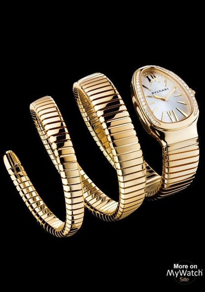 Serpenti Tubogas Analog Watch With Gold Color Metal Case & Strap Watch With White Opaline Dial Designer Bracelet Strap Double Spiral Watch For Girl Or Woman-Best Gift Date Watch- BV-101815