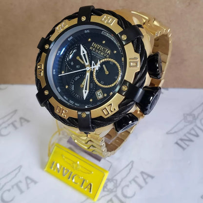 Invicta Reserve Mens Thunder Bolt Golden Black Quartz Chronograph Gold Men's Watch For Gift INC-21353