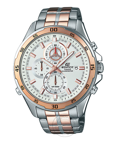 Casio Edifice EFR-547SG-7AV Illuminator Metal Chronograph Rose Gold Color White Dial Men's Watch