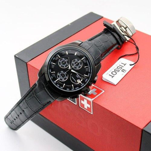 Tissot Chronograph Black Leather Men's Watch for Man Black Dial Case TS-4033BB